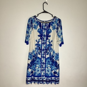 Eliza J Womens White and Blue Floral Dress Size 10‎